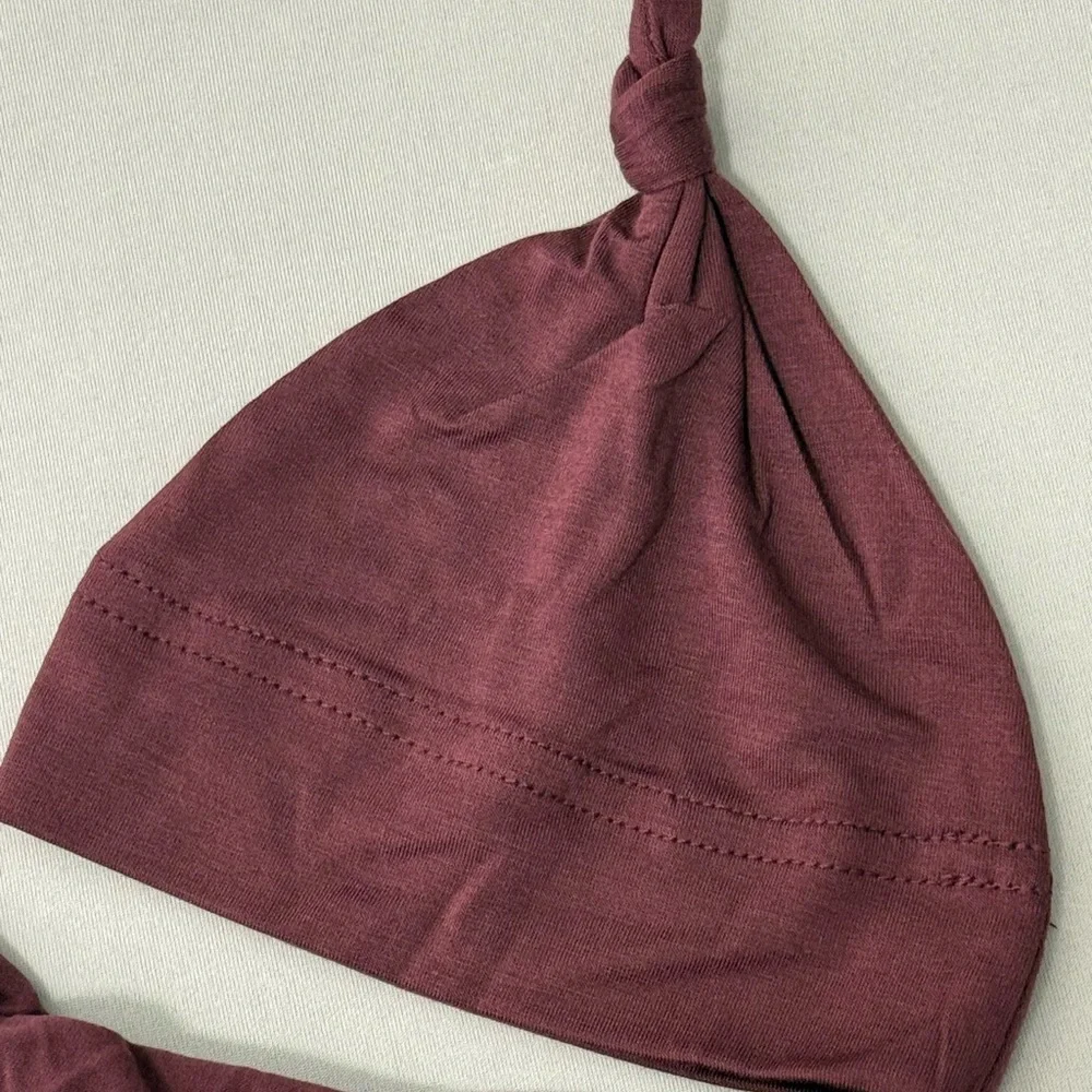 Burgundy Baby Swaddle, Hat and Headband Set in Plum